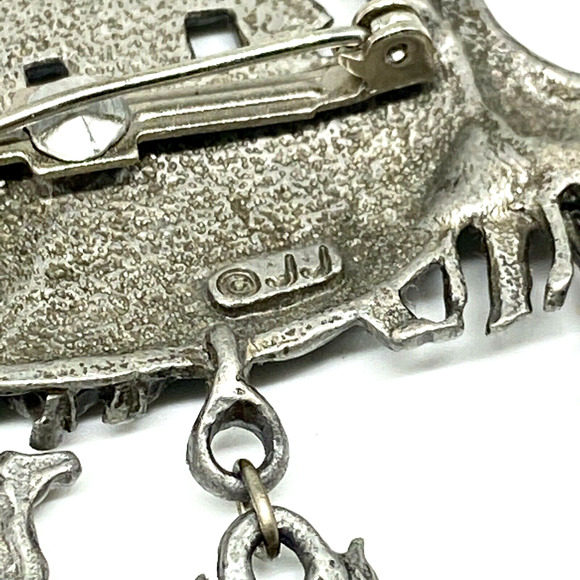 "JJ" Jonette Jewelry Silver Pewter 'NOAH'S ARK ~ Animal Charms' Pin Brooch Vtg - Picture 6 of 11